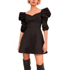 C/MEO Collective Silhouette Mini Dress Puff Sleeve Retro LBD Size S